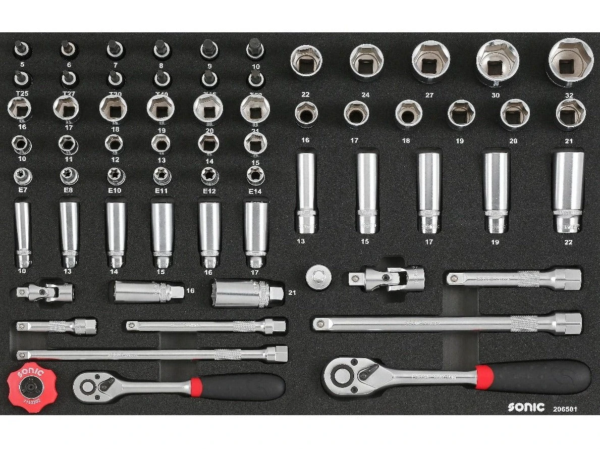 Sonic Foam System - Combo Socket Set 3/8" & 1/2" - 65 Pieces - 26" (Medium) 1 Sonic Foam System - Combo Socket Set 3/8" & 1/2" - 65 Pieces - 26" (Medium)