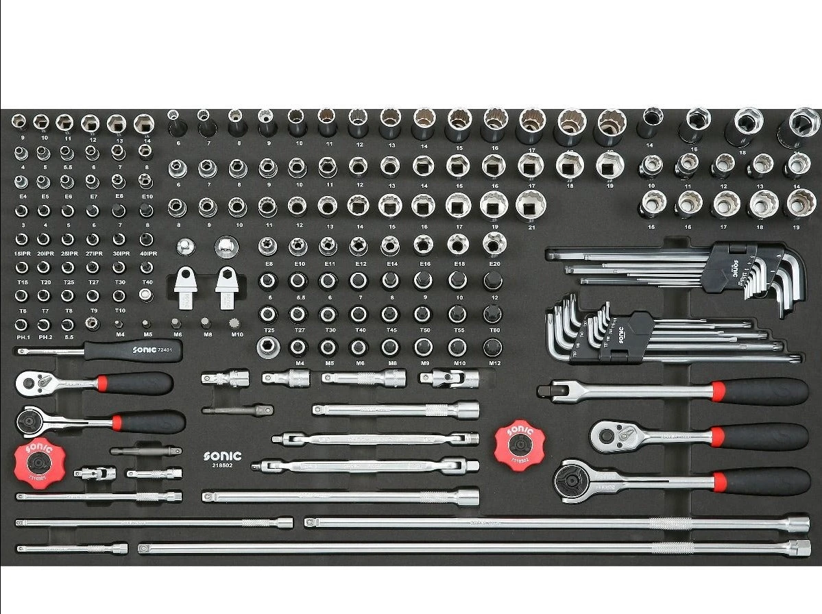 Sonic Foam System - Socket Set 1/4" 3/8" - 185 Pieces - 34" (Large) 1 Sonic Foam System - Socket Set 1/4" 3/8" - 185 Pieces - 34" (Large)