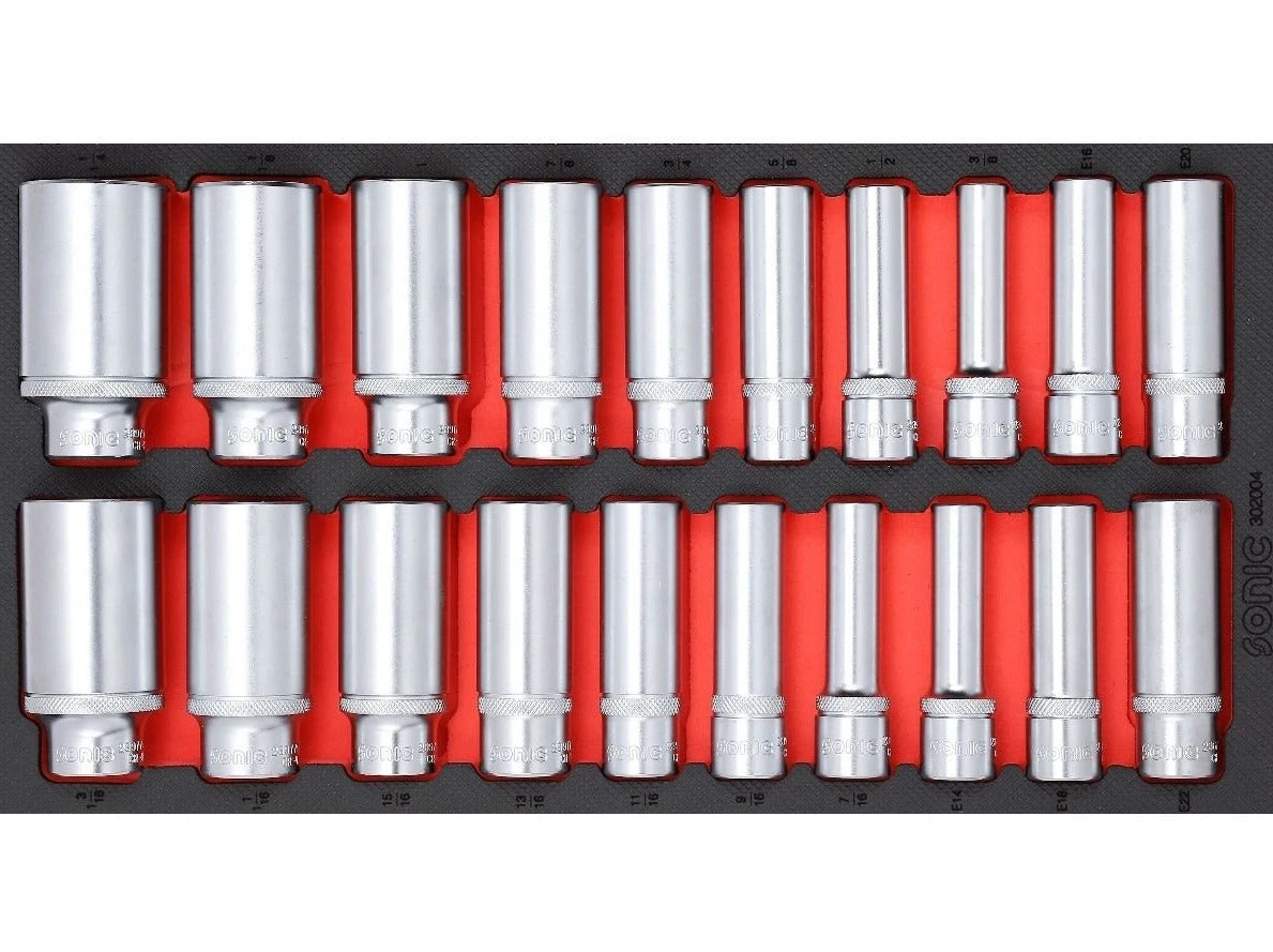 Sonic Foam System - Deep Socket Set 1/2" (SAE) - 20 Pieces - 1/3 (Small) 1 Sonic Foam System - Deep Socket Set 1/2" (SAE) - 20 Pieces - 1/3 (Small)