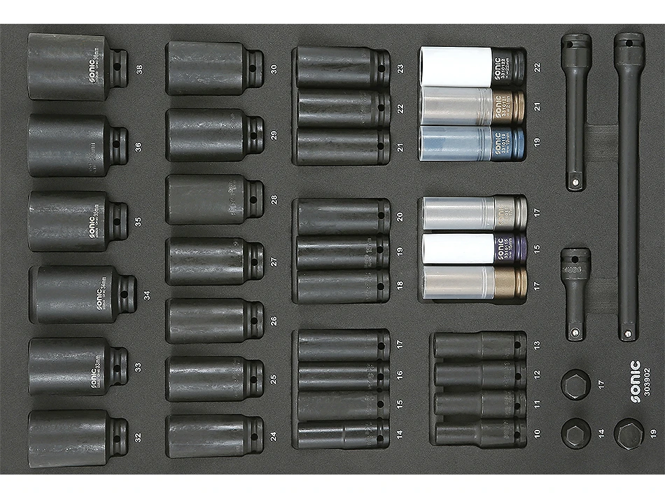 Sonic Foam System - Impact Socket Set 1/2" - 39 Pieces - 26" (Medium) 1 Sonic Foam System - Impact Socket Set 1/2" - 39 Pieces - 26" (Medium)