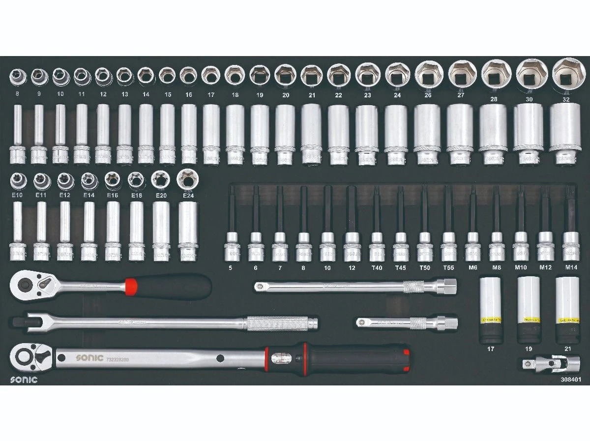 Sonic Foam System - Socket Set 1/2" - 84 Pieces - 34" (Large) 1 Sonic Foam System - Socket Set 1/2" - 84 Pieces - 34" (Large)