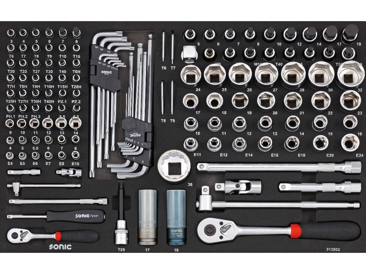 Sonic Foam System - Bit Socket Set 1/4" 1/2" - 138 Pieces - 26" (Medium) 1 Sonic Foam System - Bit Socket Set 1/4" 1/2" - 138 Pieces - 26" (Medium)