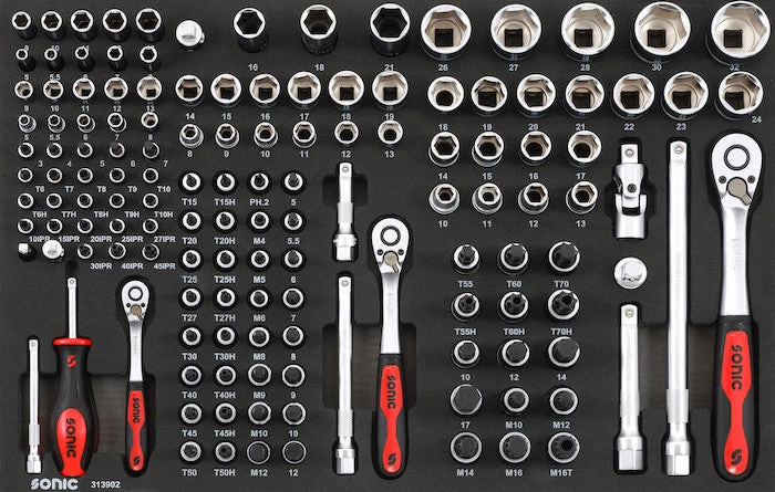 Sonic Foam System - Bit Socket Set 1/4", 3/8", 1/2" - 139 Pieces - 26" (Medium) 1 Sonic Foam System - Bit Socket Set 1/4", 3/8", 1/2" - 139 Pieces - 26" (Medium)