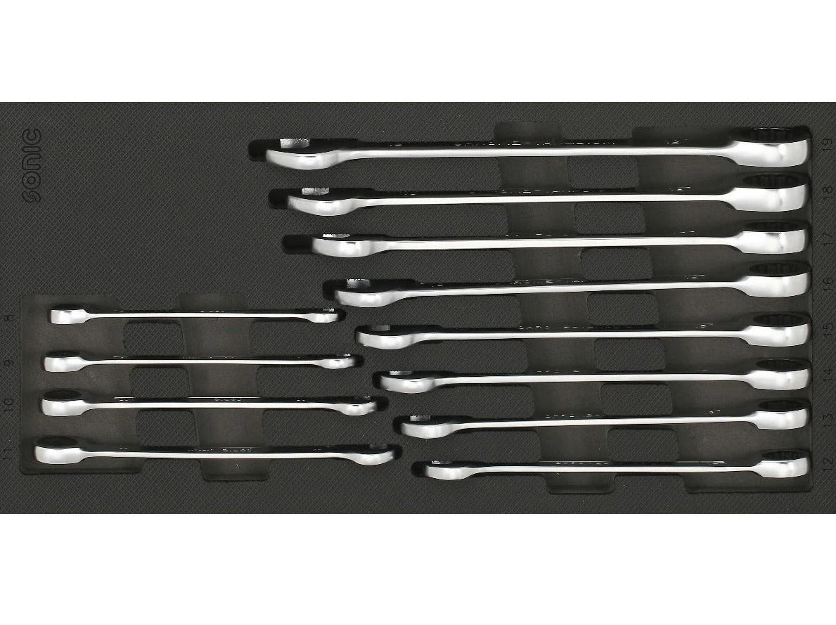 Sonic Foam System - Flat Ring Ratchet Set 12pt - 12 Pieces - 1/3 (Small) 1 Sonic Foam System - Flat Ring Ratchet Set 12pt - 12 Pieces - 1/3 (Small)